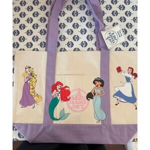 Disney Princess Custom Made Trader Joes Large Purple Tote Belle, Ariel, Rapunzel
